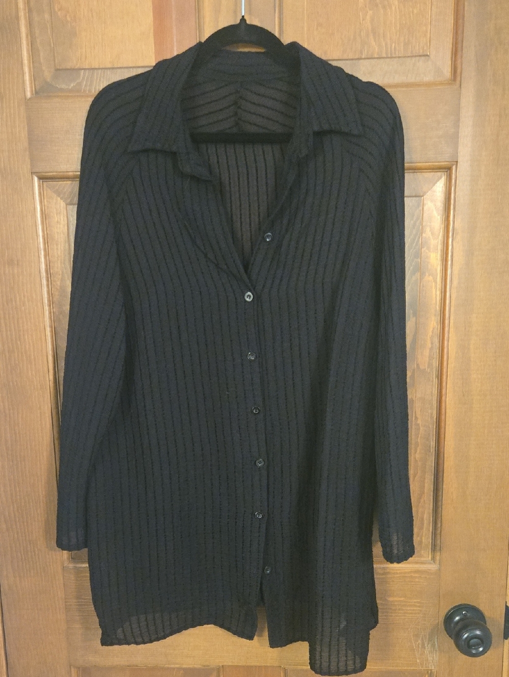 Black Ribbed Button-Up Swim Cover